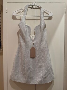 MESHKI Raina Diamante Halter Mini Dress - White